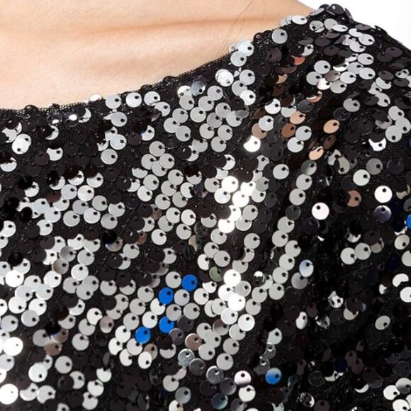ANNA KACI Black Sequin Off-Shoulder Top | Large * - Picture 9 of 9